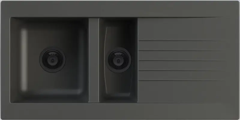 Ausmann Fibre 1,5 fregadero reversible de plástico negro con escurridor, montaje sobre encimera, 100 x 50 cm, con tapón negro 1208956784