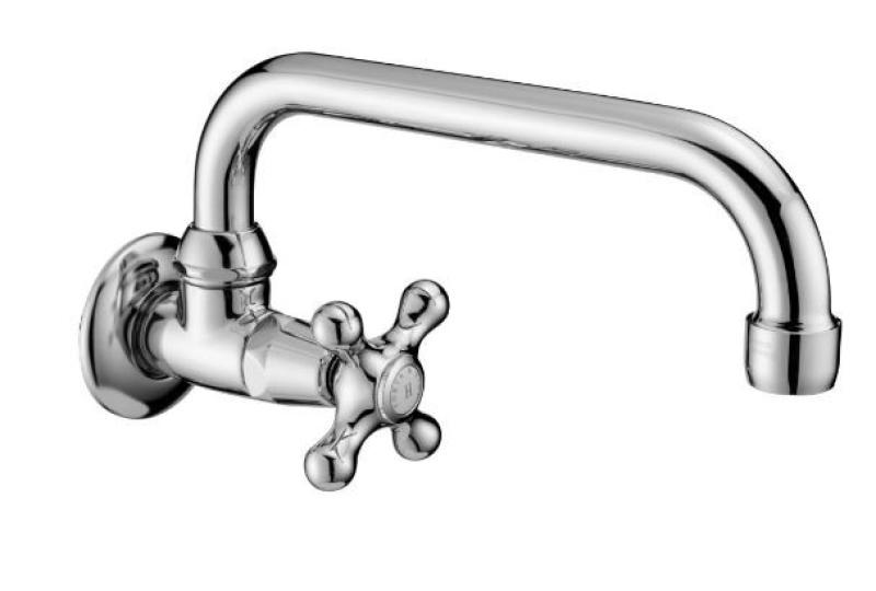 Grifo de lavabo PB Classic de pared con pomo de estrella agua fría y caño giratorio acero inoxidable 1208956898