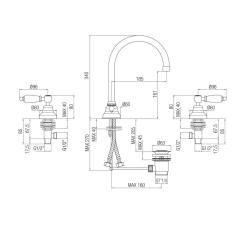 Grifo PB Classic Mezclador de 3 orificios para lavabo Palancas blancas con caño redondo Cromado 1208956912