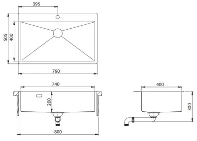Ausmann Turt large gun metal sink PVD anthracite PVD 79x50mm with faucet hole undermount, flush mount and top mount 1208956940