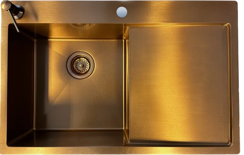 Fregadero Ausmann Turt color cobre con escurridor a la derecha 780x500mm para montaje sobre encimera y enrasado 1208956943