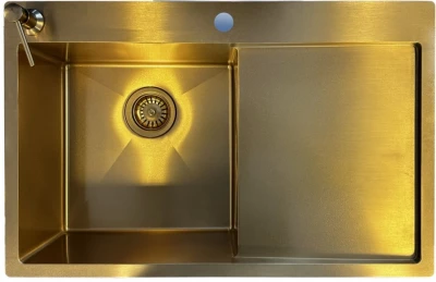 Ausmann Turt gold sink with drainer right 780x500mm inset and flush-mounted 1208956952