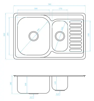 Ausmann Basic stainless steel 1.5 inset sink with drainer reversible 78x50 cm including siphon 1208956970
