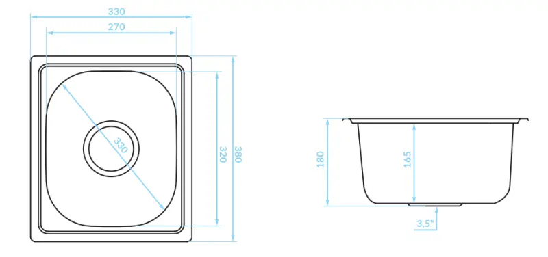 Fregadero Ausmann Basic pequeño para montaje sobre encimera de acero inoxidable 33x38 cm con sifón 1208956972