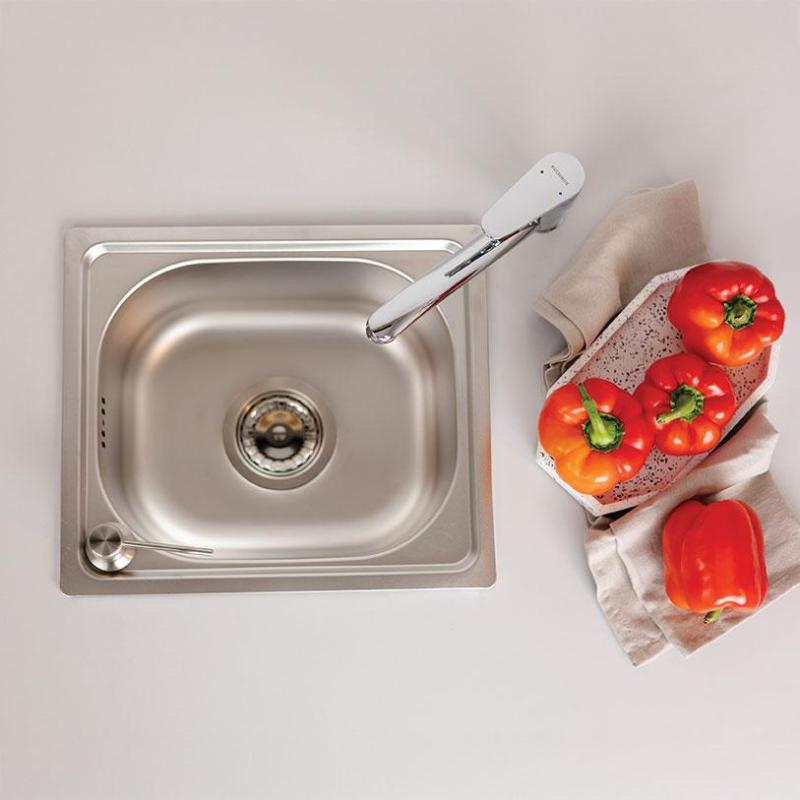 Fregadero Ausmann Basic pequeño para montaje sobre encimera de acero inoxidable 33x38 cm con sifón 1208956972