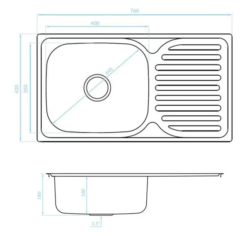 Fregadero para montaje sobre encimera Ausmann Basic de acero inoxidable con escurridor reversible 76x42 cm incluido sifón 1208956978