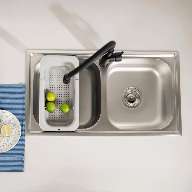 Fregadero doble Ausmann Basic para montaje sobre encimera de acero inoxidable 78x43 cm con sifón 1208956995