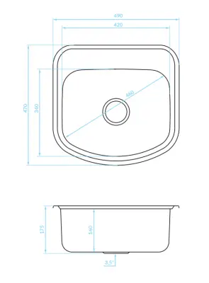 Ausmann Basic stainless steel inset sink 49x47 cm with tap hole bench including siphon 1208956997
