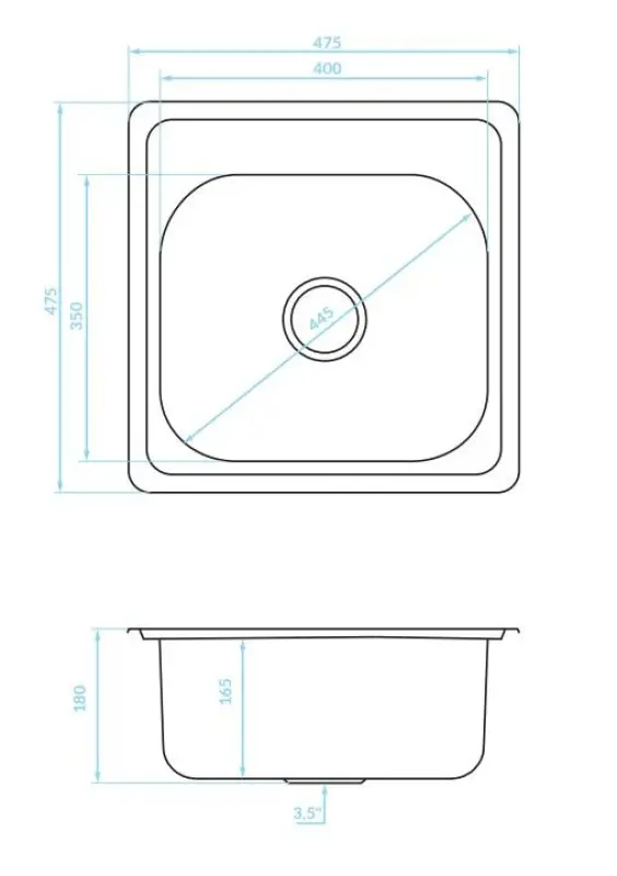 Fregadero para montaje sobre encimera Ausmann Basic de acero inoxidable 48x48 cm con banco para grifería incluido sifón 1208957000