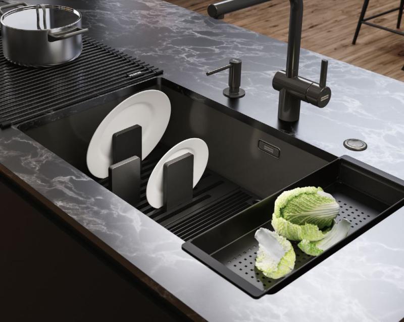 Rejilla inferior y escurridor para lavavajillas Franke Mythos masterpiece negro 676x401mm 112.0676.895