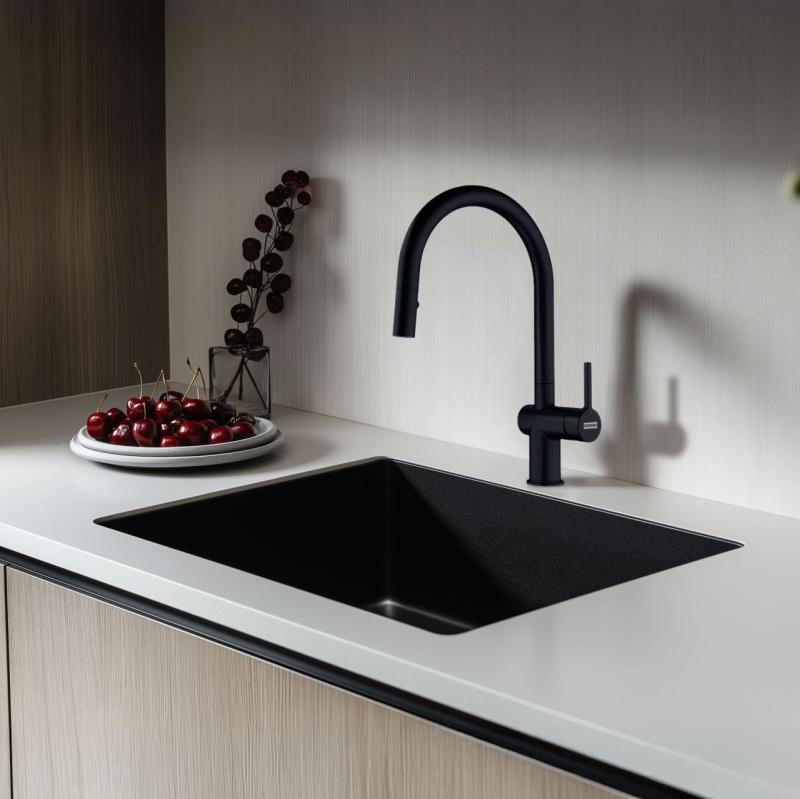 Grifo de cocina Franke Active J negro mate con spray y caño extraíble 115.0653.404