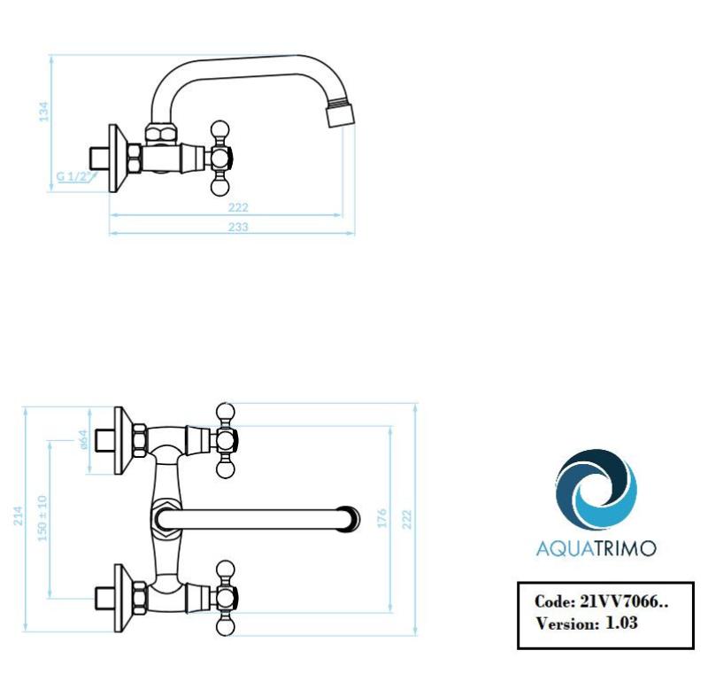 Grifo de pared AquaTrimo Vivaldi clásico caño superior cromado 21VV7066CM