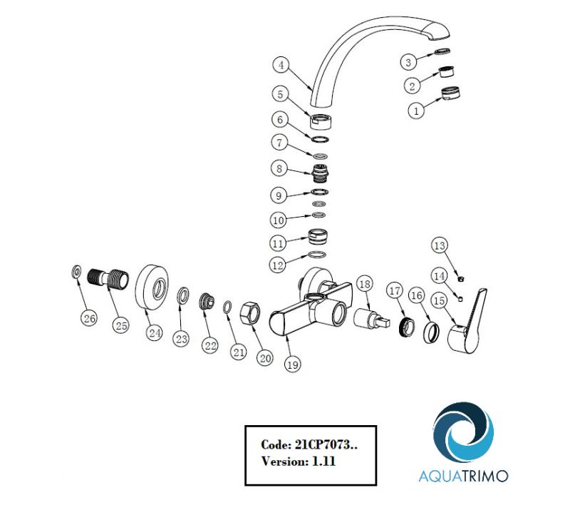 Grifo mural de cocina AquaTrimo Chopin con caño superior cromado 21CP7073CM