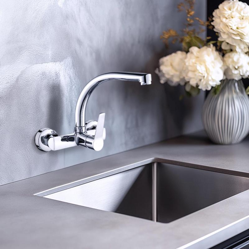 Grifo mural de cocina AquaTrimo Chopin con caño superior cromado 21CP7073CM