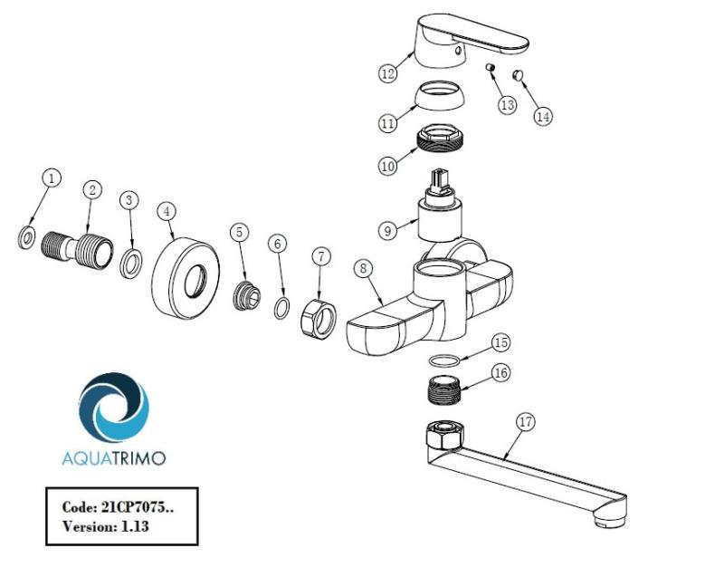 Grifo mural AquaTrimo Chopin negro con caño bajo 235mm 21CP7075SW