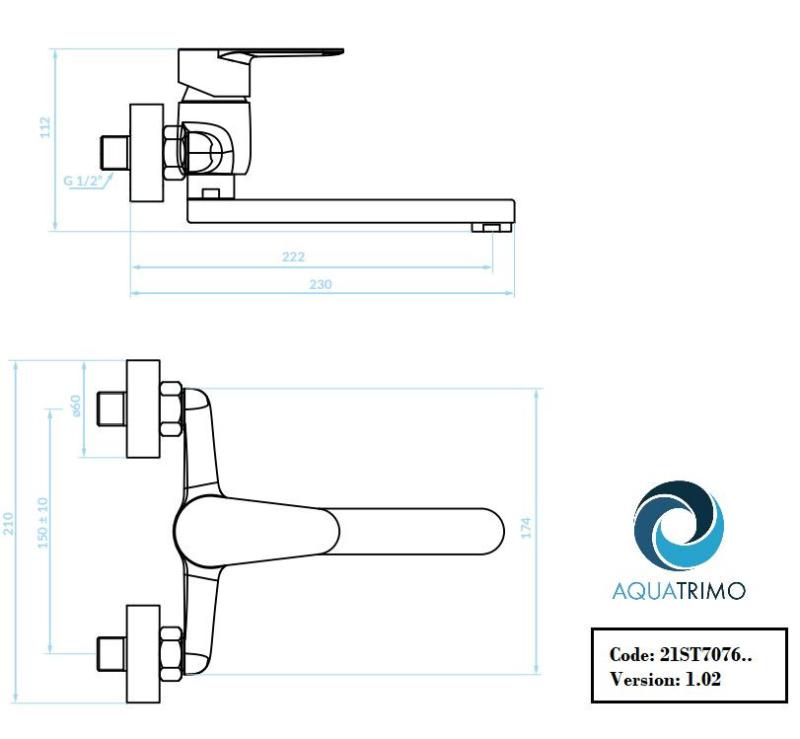 AquaTrimo Schubert grifo de pared para cocina de una sola manija cromado 21ST7076CM