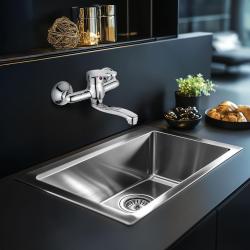 Grifo de pared AquaTrimo Verdi monomando de cocina cromado con caño corto 21VD7079CM
