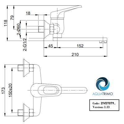 AquaTrimo Verdi wall tap single lever kitchen wall tap chrome total length 210 mm 21VD7079CM