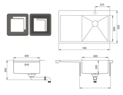 Ausmann Oder Blue stainless steel sink 78x50cm flush-mounted and inset with drainer 1208957121