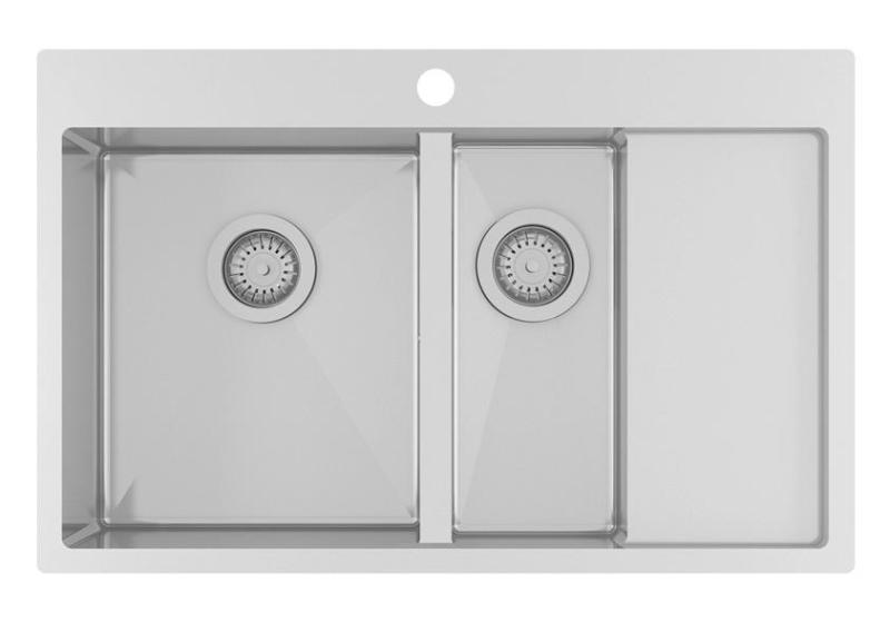 Fregadero Ausmann Oder Blue de un seno y medio de acero inoxidable 78x50cm enrasado y sobre encimera con escurridor 1208957126