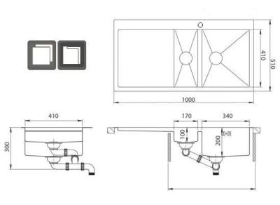 Ausmann Oder Blue 1.5 stainless steel sink 100x51cm flush-mounted and inset with drainer 1208957127