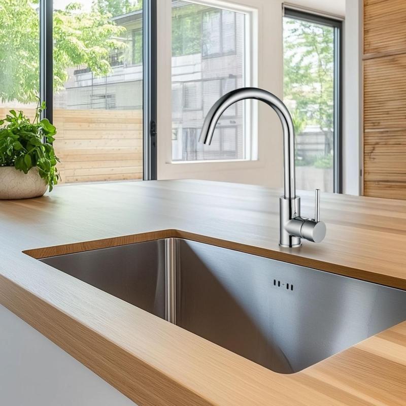 Grifo mezclador de cocina Ausmann Petra con caño giratorio cromado completamente metálico 1208957156