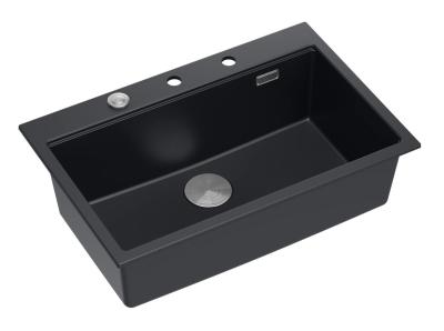 Fregadero grande de granito de roca dura negro mate Quadri 76x50cm con accesorios 1208957201