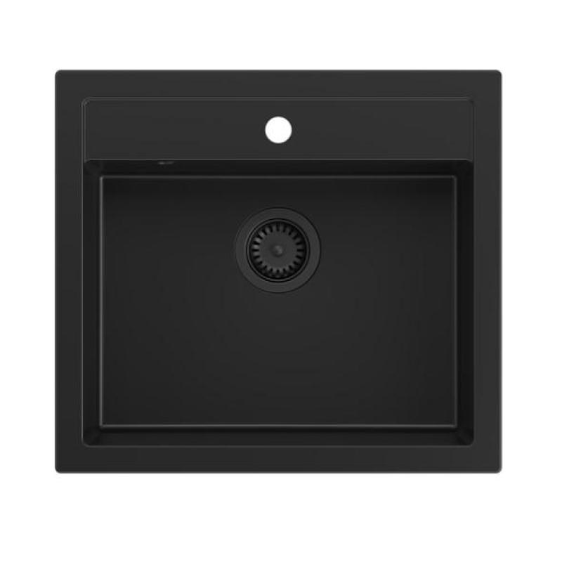 Fregadero Quadri Farmhouse rustico intermedio o sobre encimera de granito negro mate 595x540mm 1208957208