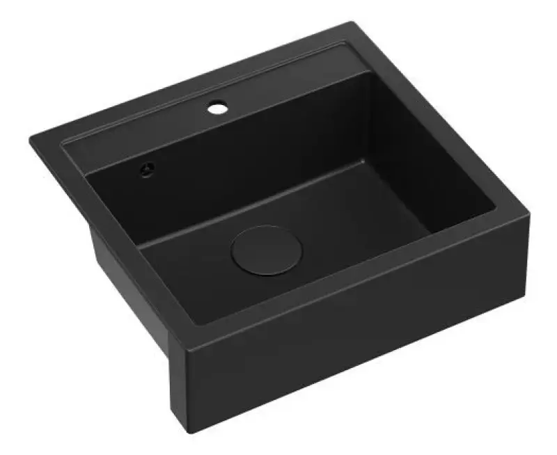 Fregadero Quadri Farmhouse rustico intermedio o sobre encimera de granito negro mate 595x540mm 1208957208