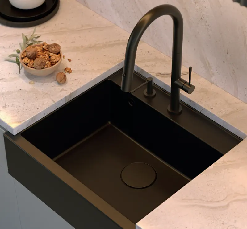 Dispensador de jabón Quadri Swindon Luxe empotrado sobre encimera negro mate rellenable 1208957213