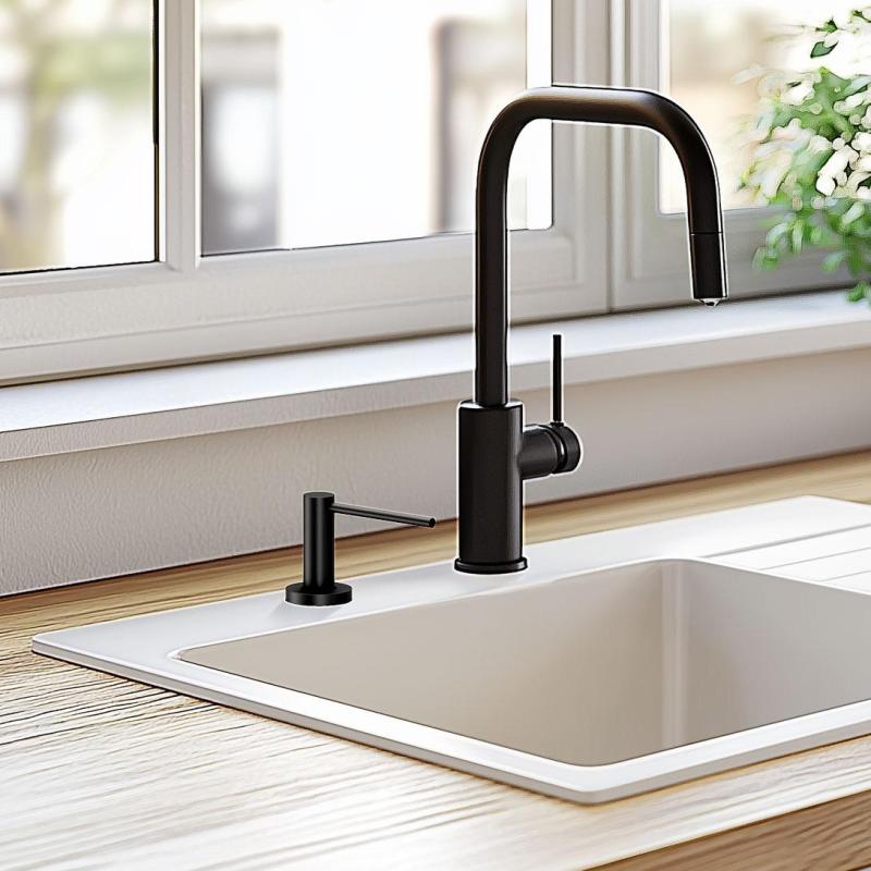 Dispensador de jabón Quadri Swindon Luxe empotrado sobre encimera negro mate rellenable 1208957213