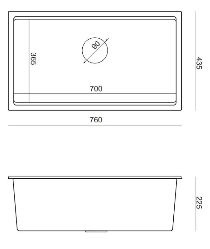 Fregadero grande y profundo Quadri Newport  de granito y fregadero sobre encimera y bajo encimera antracita 760x435 mm 1208957219