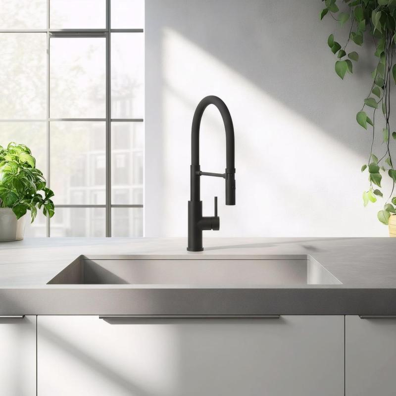 Mezclador de cocina Quadri Chester con caño flexible y ducha con 2 modos de rociado negro mate 1208957225