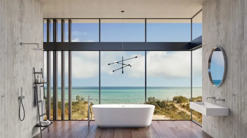 AquaTrimo Acciaio grifo de bañera independiente con ducha de mano de acero inoxidable 1208957285