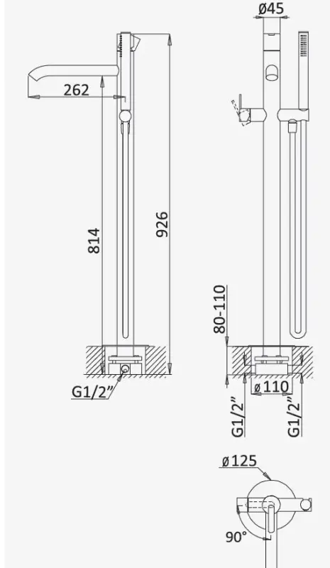 AquaTrimo Acciaio grifo de bañera independiente con ducha de mano de acero inoxidable 1208957285