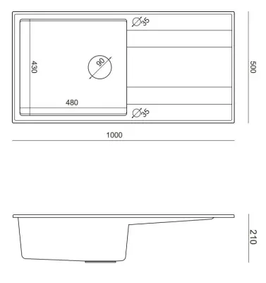 Quadri Luton black granite Inset Kitchen Sink with draining board reversible 100x50cm with black plug 1208957323