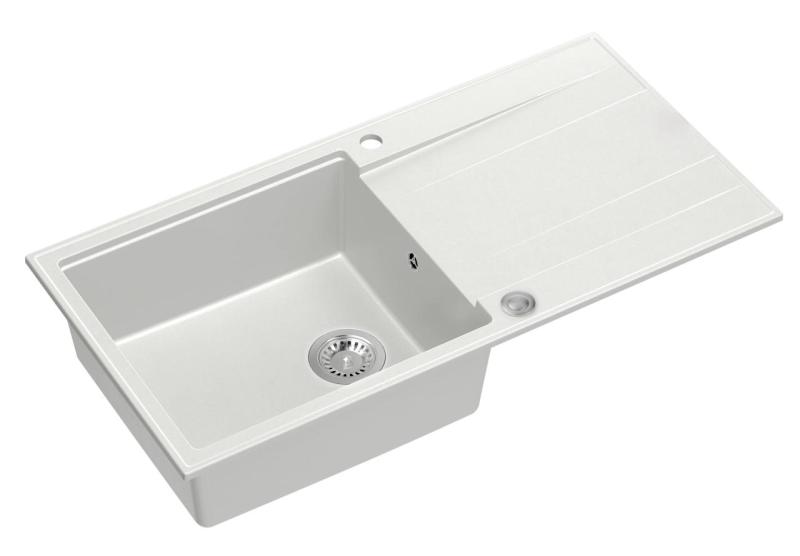 Fregadero de superficie Quadri Luton sobre encimera de granito blanco con escurridor reversible 100x50cm con tapón de acero inoxidable 1208957324
