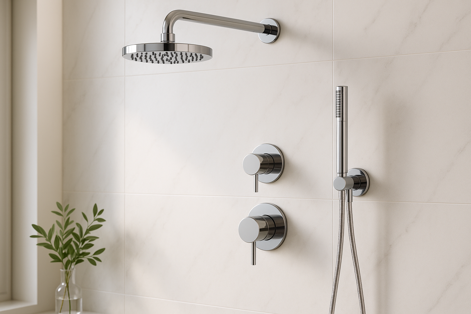 Conjunto de ducha Waterevolution Flow empotrado con termostato, efecto lluvia y teleducha cromado 1208957343