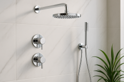Conjunto de ducha Waterevolution Flow empotrado con termostato, efecto lluvia y teleducha cromado 1208957343
