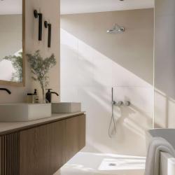 Juego de ducha empotrado Waterevolution Flow cromado con termostato, ducha de lluvia y ducha de mano 1208957343