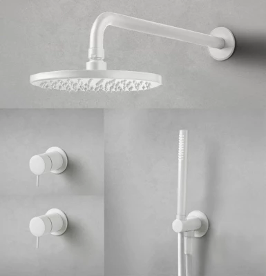 Juego de ducha empotrado Waterevolution Flow en blanco mate con termostato, ducha de lluvia y ducha de mano 1208957344