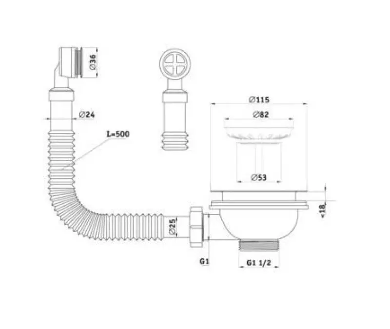 Juego de desagüe GraniteMy gris hormigón con rebosadero redondo 1208957347