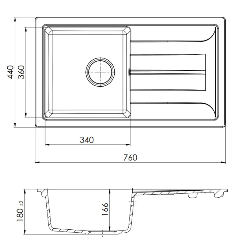 Fregadero GraniteMy Smart negro sobre encimera  de granito extraplano 76x44cm con escurridor reversible 1208957353