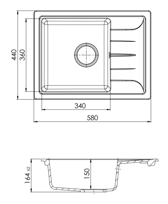 Fregadero GraniteMy Smart negro sobre encimera de granito extraplano 58x44cm con escurridor reversible 1208957354
