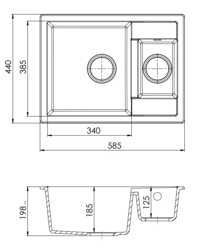 Fregadero GraniteMy Smart negro sobre encimera de granito extraplano de un seno y medio 58x44cm 1208957355