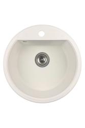 Fregadero redondo de granito GraniteMy Bremen 43 cm blanco para montaje sobre encimera y bajo encimera con orificio para grifo de banco con tapón de acero inoxidable 1208957356