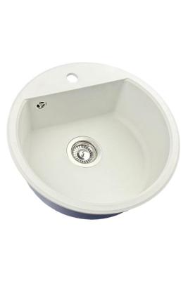 GraniteMy Bremen round granite sink 43 cm white inset and undermount with tap hole bench with stainless steel plug 1208957356