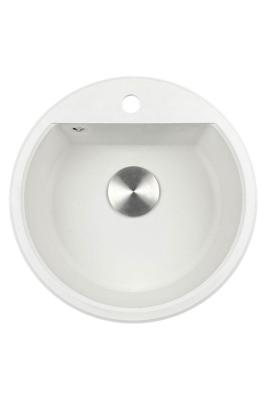 GraniteMy Bremen round granite sink 43 cm white inset and undermount with tap hole bench with stainless steel plug 1208957356
