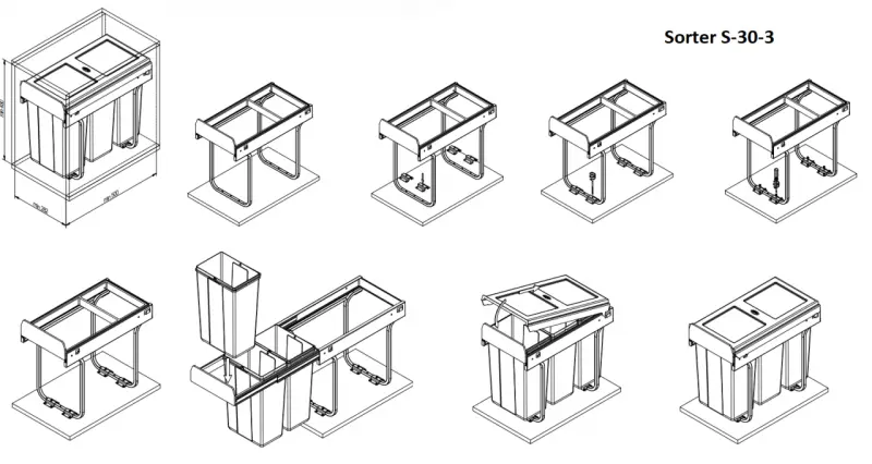 Sistema de residuos integrado Garbi Sorter S-30-3 con 3 cubos de basura 10 litros 1208957362