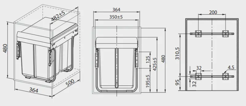 Sistema de residuos integrado Garbi Sorter S-40-2 con 2 cubos de basura 2 x 20 1208957364